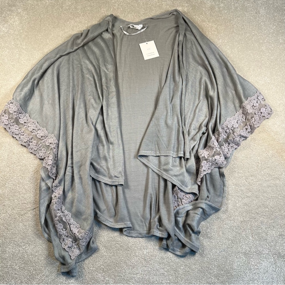Shawl Cardigan Sweater LC Lauren Conrad‎ gray Lace Trimmed NWT one size fits
